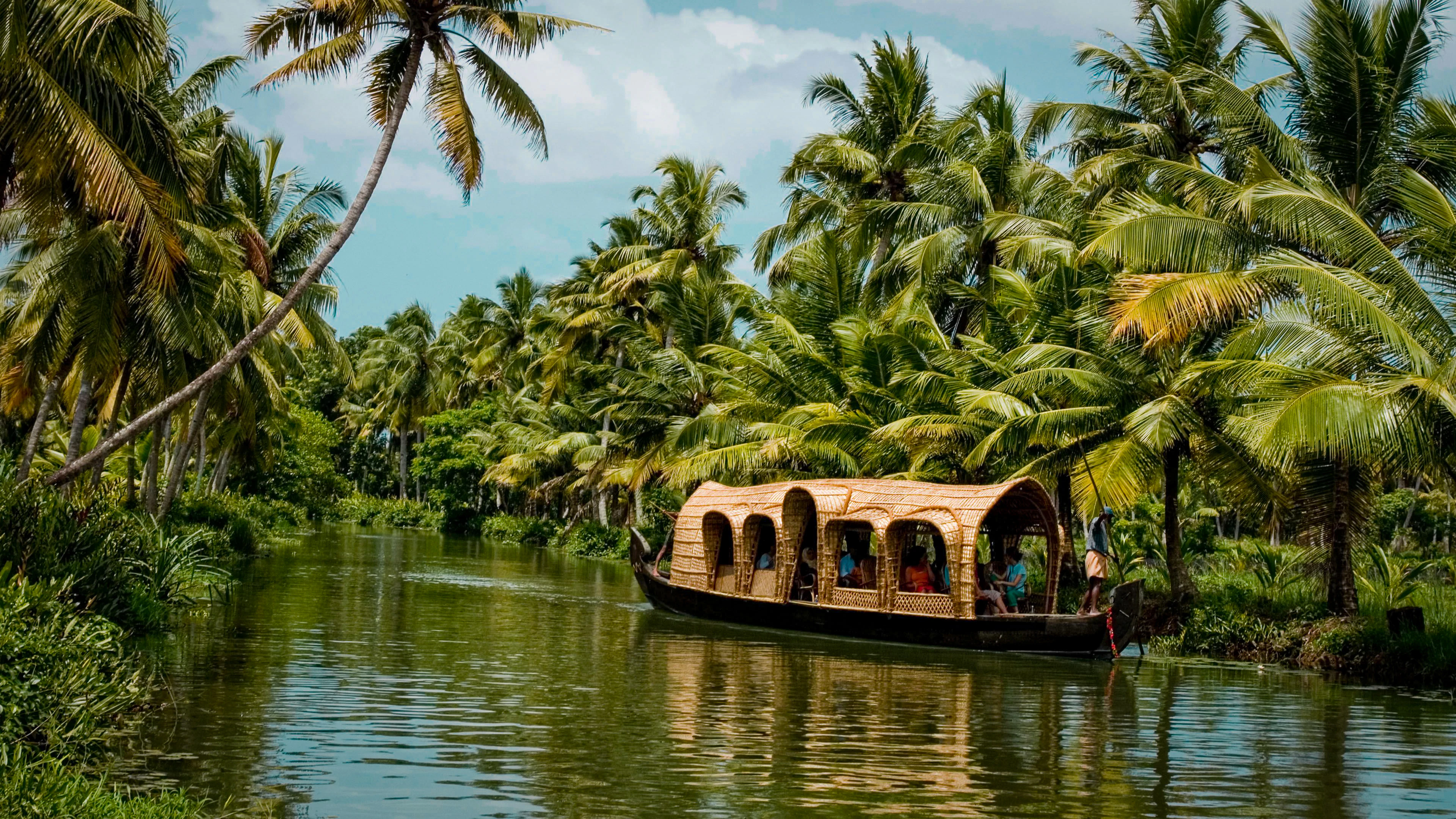 brown boat on body of water near green trees during daytime