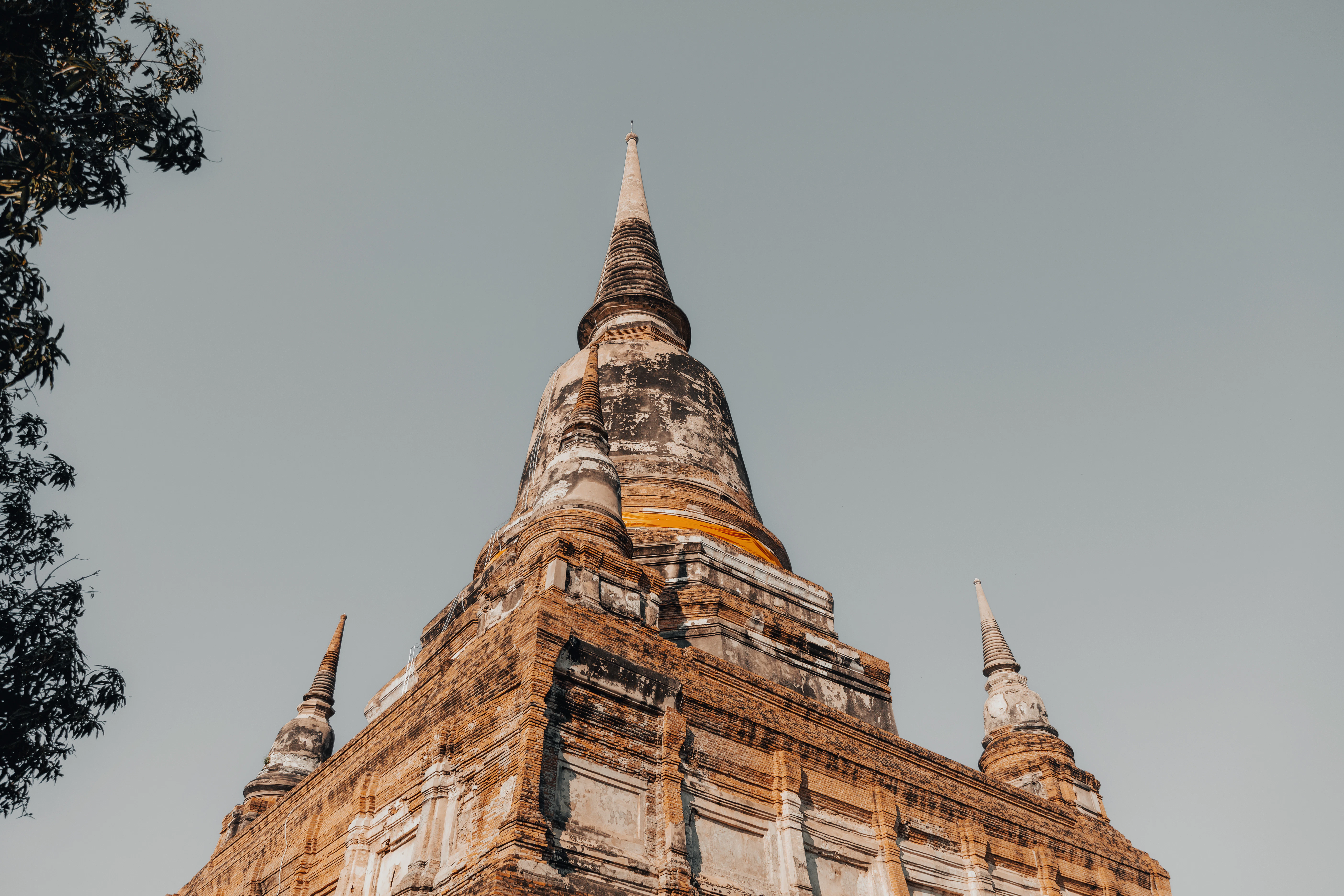 Ancient temple spire against a clear sky