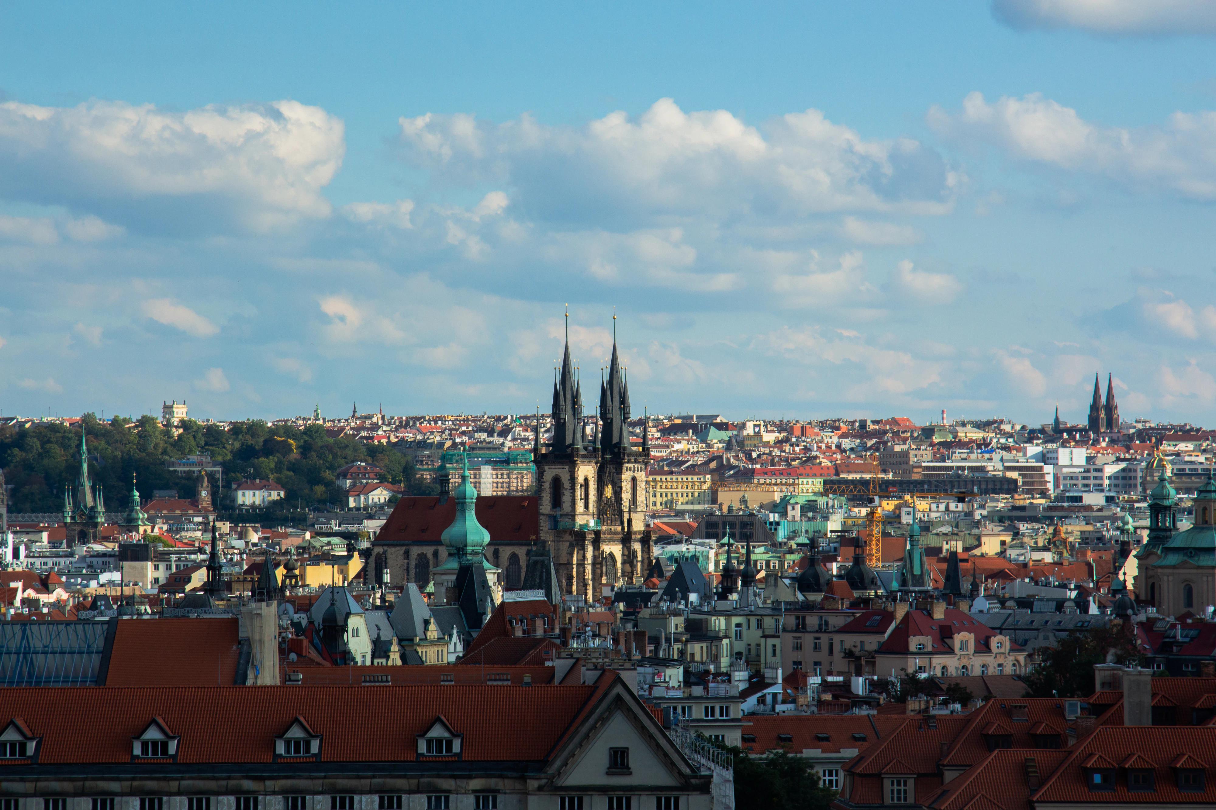 Panoramic view of a european city skyline.