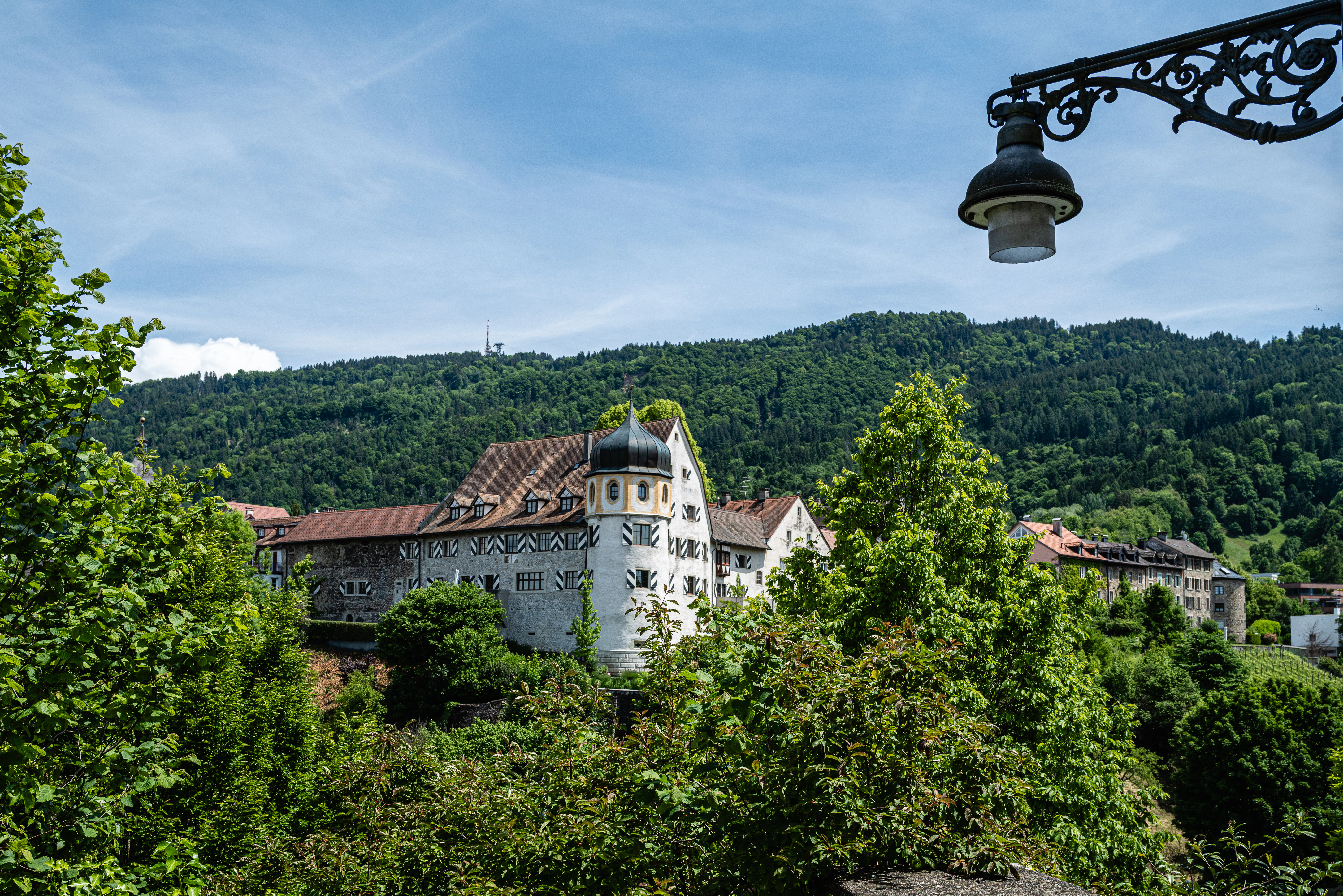 A castle is seen with a beautiful landscape.