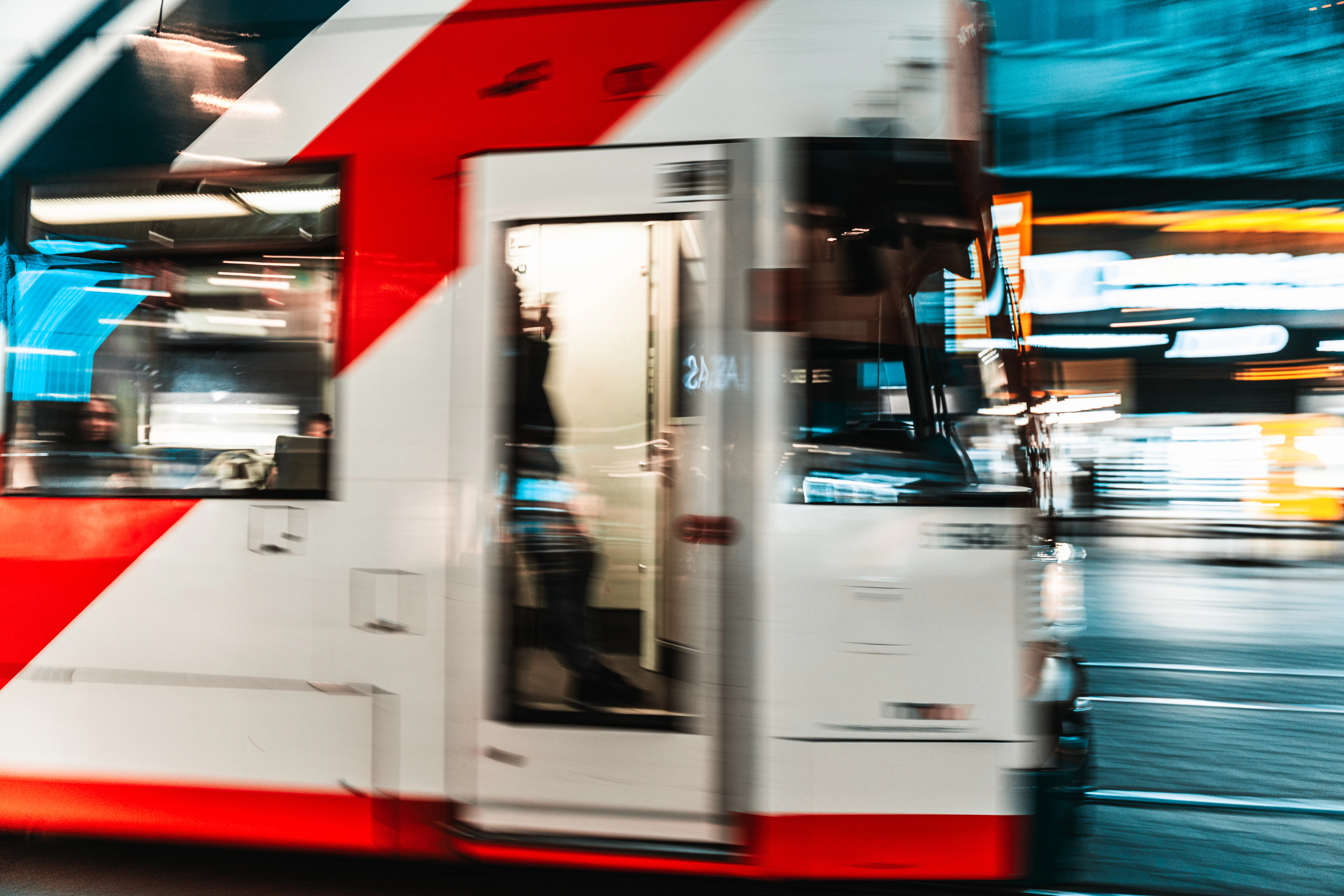 Train moving fast with motion blur.